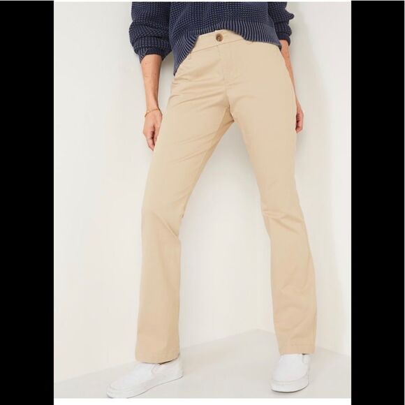 Old Navy Mid Rise Boot Cut Khaki Pants - Picture 1 of 9